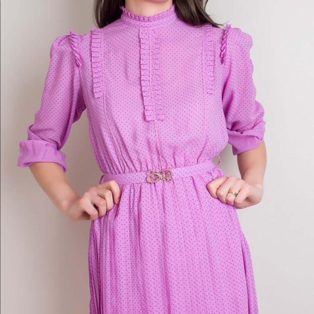 Polka Dot Dress - Vintage 1970s Ruffle Dress
